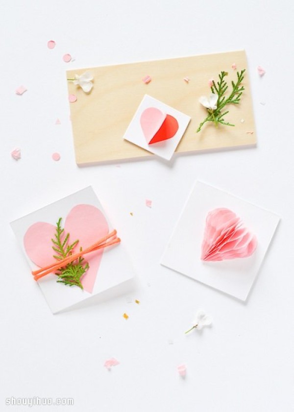 Valentines Day Handmade: Three Peach Heart-shaped Greeting Cards DIY Handmade