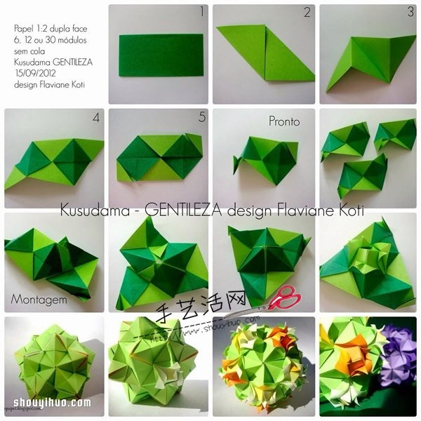 The folding method of three-dimensional bouquets illustrates the method of hand-made origami three-dimensional bouquets