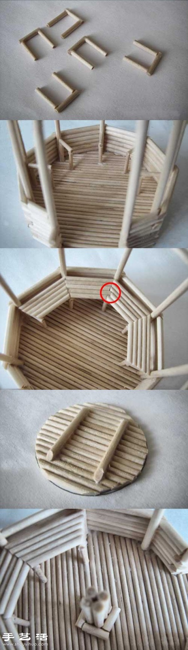 How to hand-make a pavilion model using thin wooden sticks/disposable chopsticks