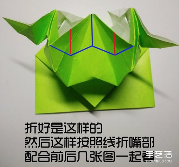 Three-dimensional duck origami step-by-step drawing and duck folding tutorial illustration