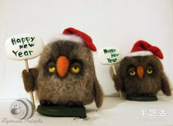 New Year and Christmas theme wool felt owl doll DIY handmade