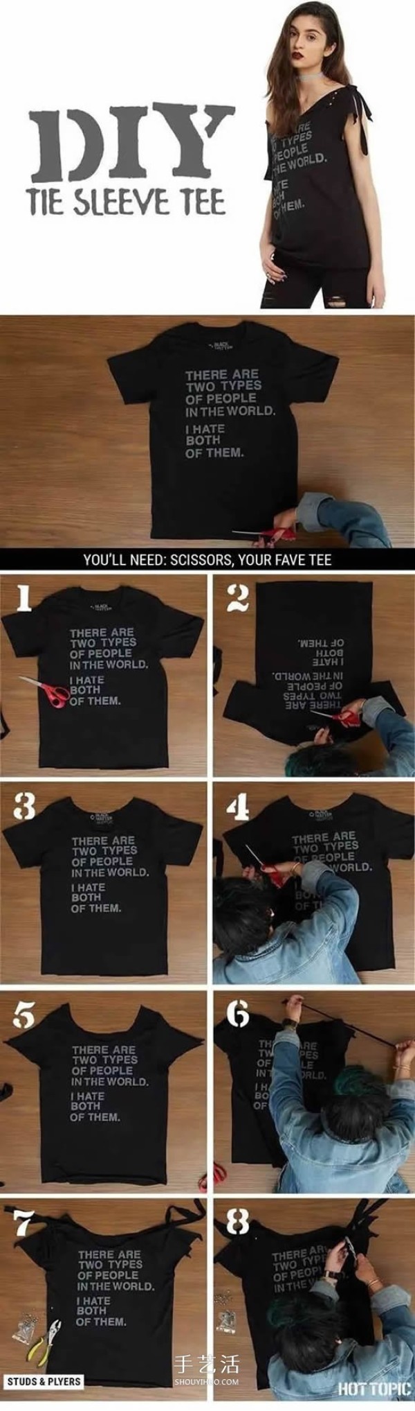 A comprehensive illustration of how to transform old T-shirts into modern fashionable clothes