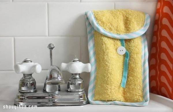 Old towels are repurposed and handmade to make toiletry storage bags