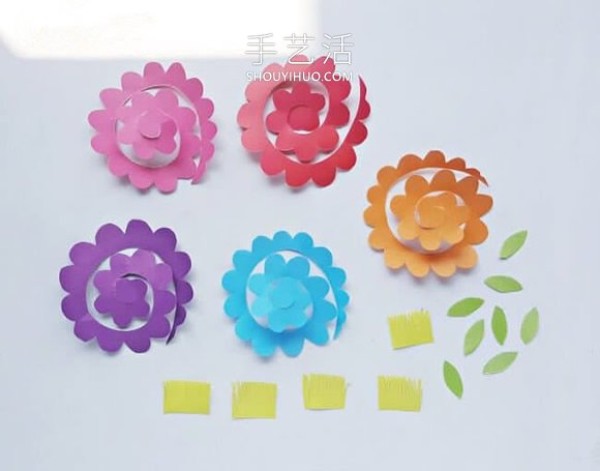 Illustrated tutorial on how to make homemade Mothers Day three-dimensional paper flower cards