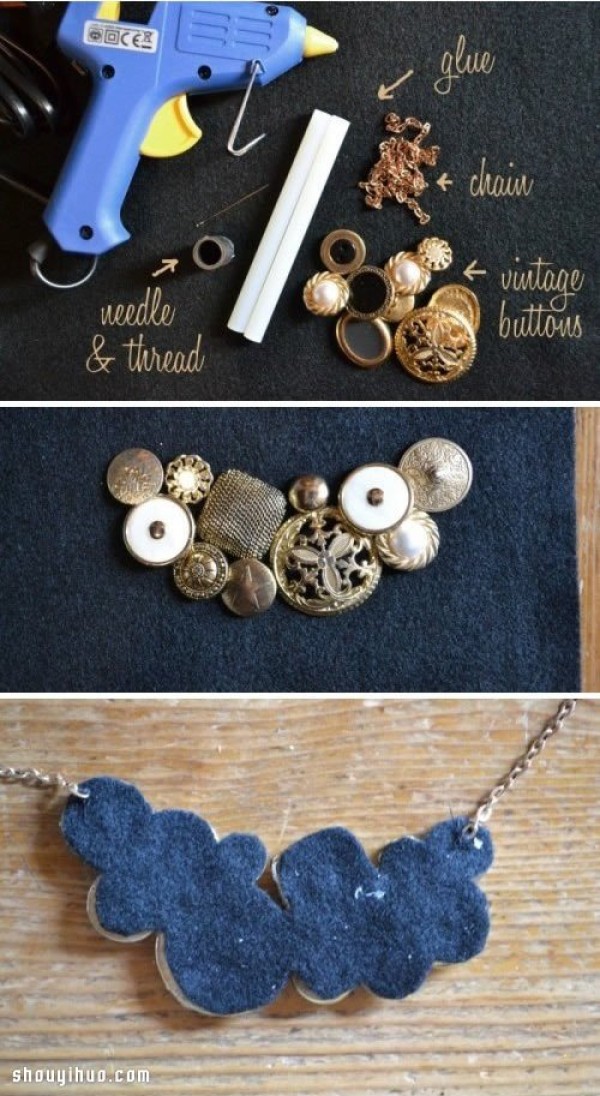 How to make a fashionable and atmospheric necklace by DIY with metal buttons