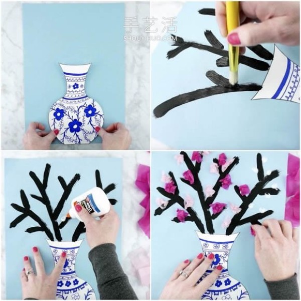 Colorful cherry blossoms and blue and white porcelain! Super beautiful paper stickers are easy to make