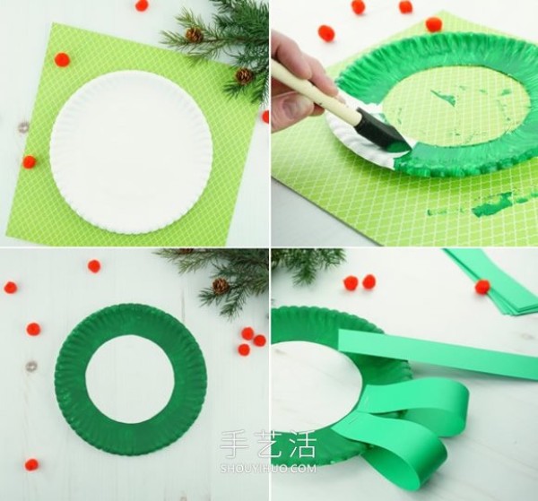 Tutorial on how to make a handmade paper plate Christmas wreath in kindergarten