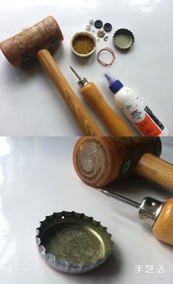 Illustrated tutorial on making DIY cute little pendants with handmade beer bottle caps