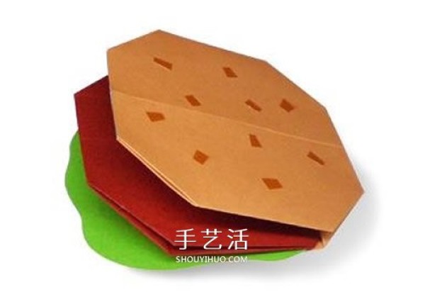 Childrens handmade origami hamburger tutorial, the simplest way to fold a hamburger