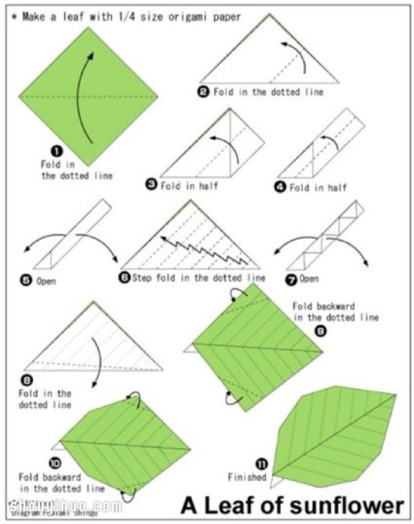 How to fold handmade origami sunflowers, illustrated tutorials on folding sunflowers