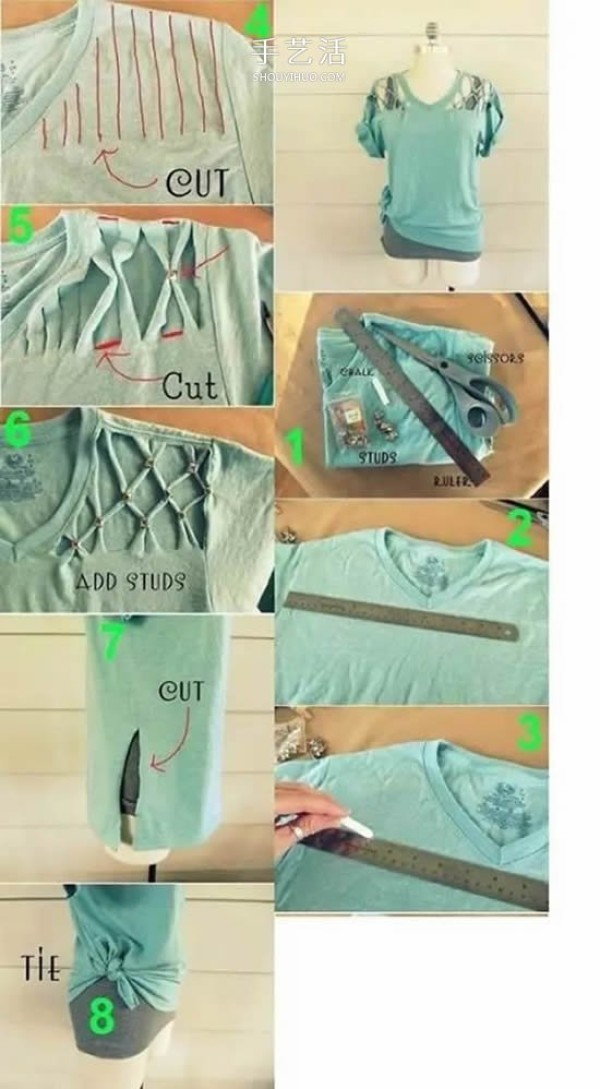 A comprehensive illustration of how to transform old T-shirts into modern fashionable clothes