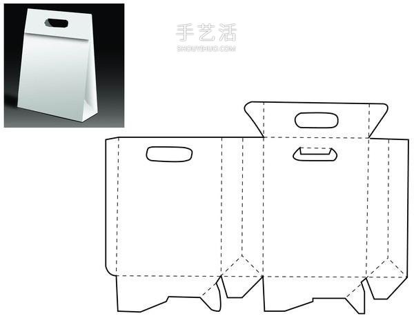 Comprehensive illustration of folding methods for storage boxes. Expanded view of a storage box made from cardboard