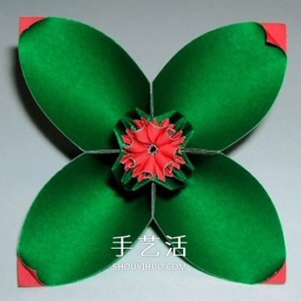 Illustration of the origami method of six four-petal flowers combined into beautiful flower balls