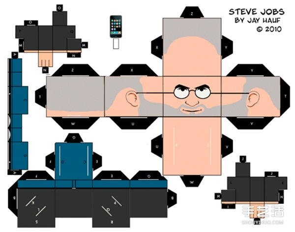 Handmade origami doll tutorial, Steve Jobs doll paper model making drawings