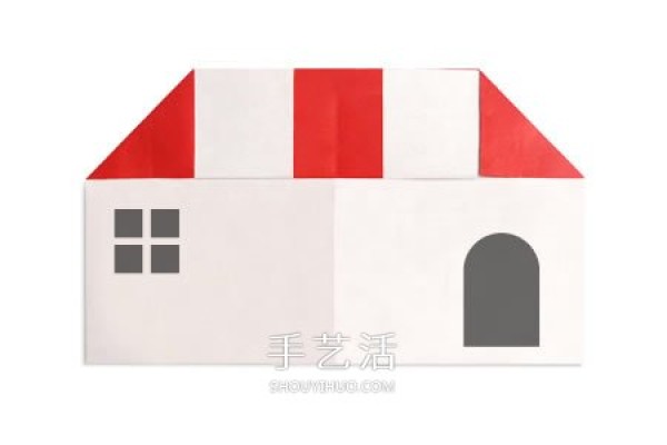 Kindergarten origami little house illustration, simple little house folding tutorial