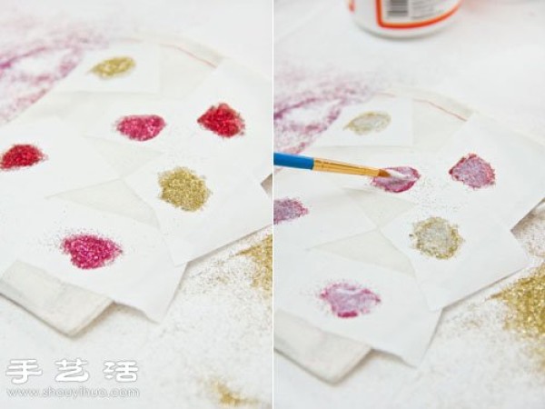 Renovation of old items: Creative DIY shiny heart-shaped patterns for storage bags