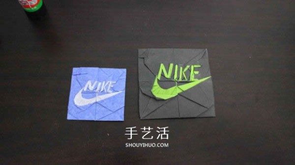 Illustrations of how to fold the NIKE logo using the origami method