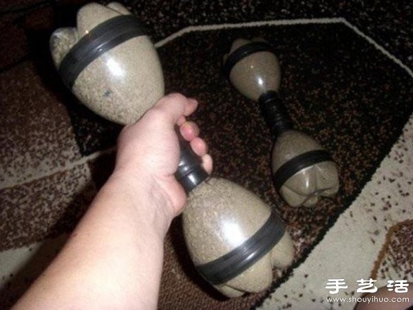 Coke bottle waste is used to make handmade dumbbells