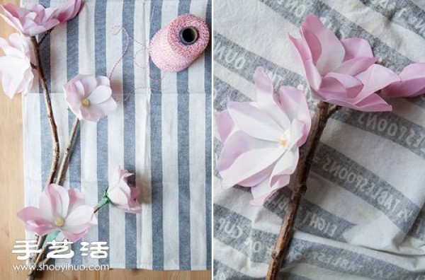 Illustrated tutorial on how to make beautiful magnolias from cardboard