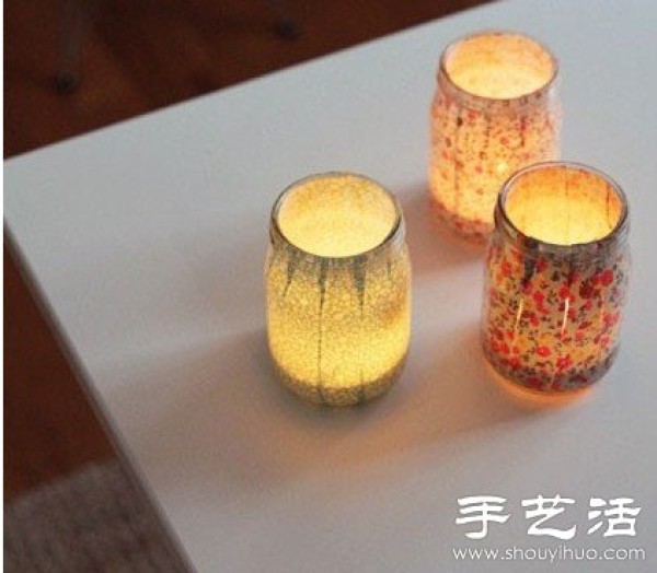 Glass jars are turned into treasures, handmade romantic Japanese candle holders