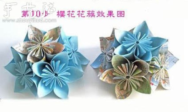 Handmade origami tutorial for three-dimensional cherry blossom clusters