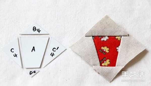 Step-by-step diagram of how to make patchwork pin-ins.