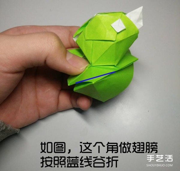 Three-dimensional duck origami step-by-step drawing and duck folding tutorial illustration