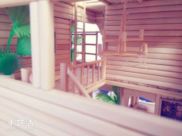 Disposable chopsticks are used to hand-make a life-like villa model, the steps are complete! 