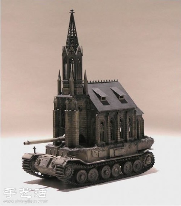 Shocking sculpture - the church on the tank