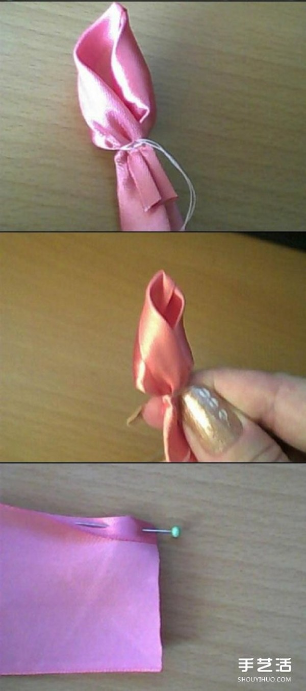 How to make satin ribbon roses, tutorial on folding ribbon roses with illustrations