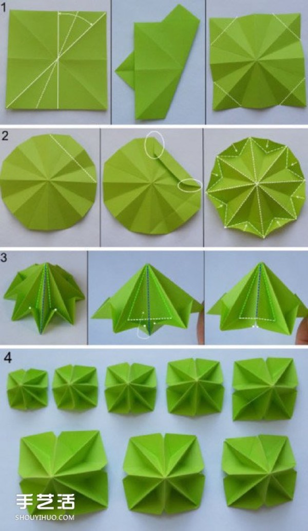 Handmade origami Christmas tree tutorial, simple Christmas tree origami illustrations