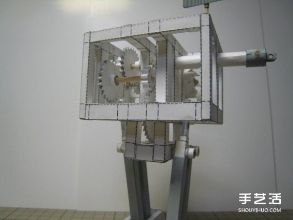 Pictures of hand-made self-driven paper robots model of gear-driven paper robots