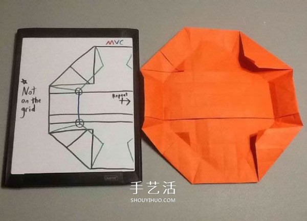 Origami illustration of three-dimensional jack-o