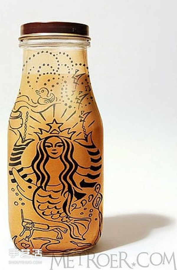 A collection of hand-drawn pictures of beverage bottles for appreciation of handmade beverage bottle paintings