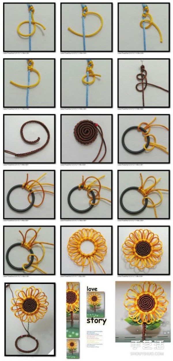 The weaving method of handmade sunflowers is illustrated and the tutorial on how to weave sunflowers