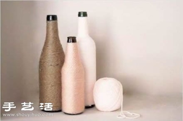 Beer bottle/glass bottle + wool handmade fashion vase