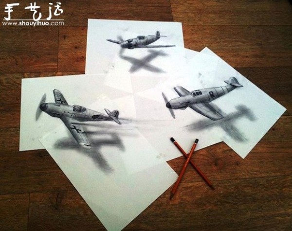 Realistic 3D works drawn on paper