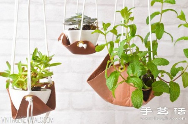 Leather handmade hanging plant pot hanging bracket