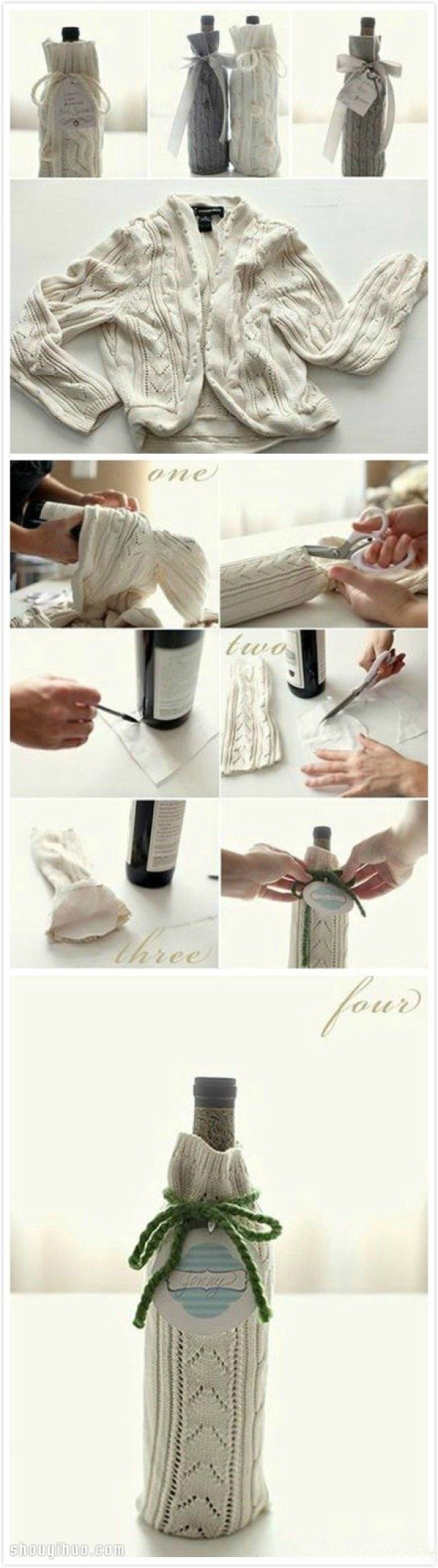 Using old sweater waste to make red wine bottle covers using handmade DIY