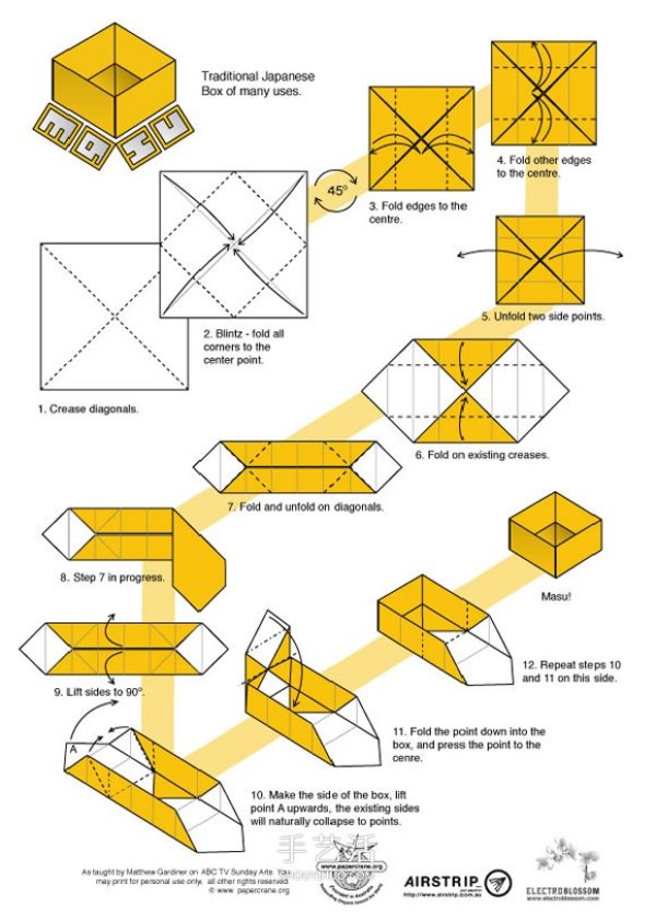 Illustration of the origami method of a cute and beautiful square gift box