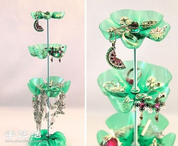 Illustrated tutorial on making a beautiful jewelry stand from a Sprite bottle