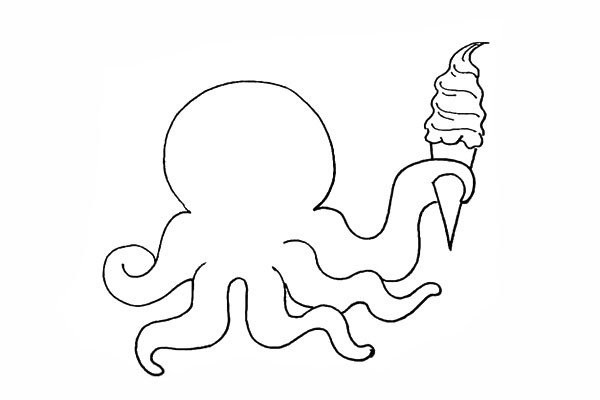 How to draw an octopus holding ice cream