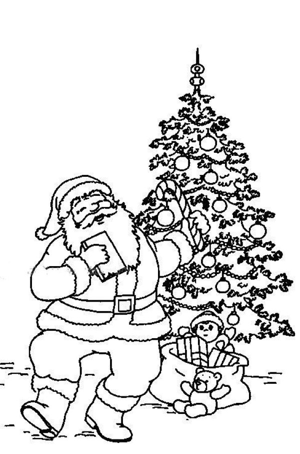 Santa Claus decorating Christmas tree