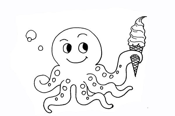 How to draw an octopus holding ice cream