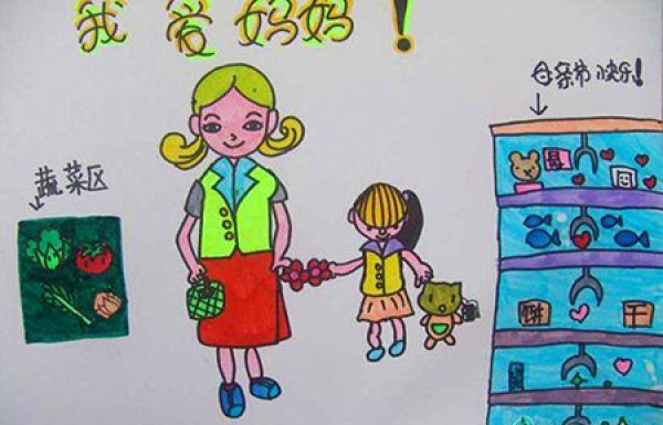 Childrens Drawing I Love Mom