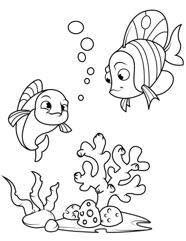 Underwater world simple drawing coral fish