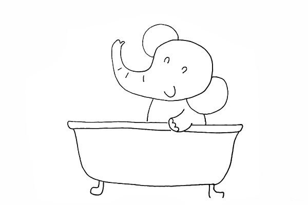 Simple drawing tutorial of a baby elephant who loves taking a bath