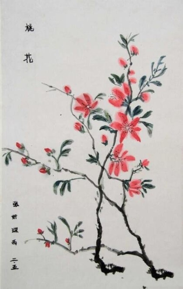 Ink peach blossom childrens freehand traditional Chinese painting peach blossom