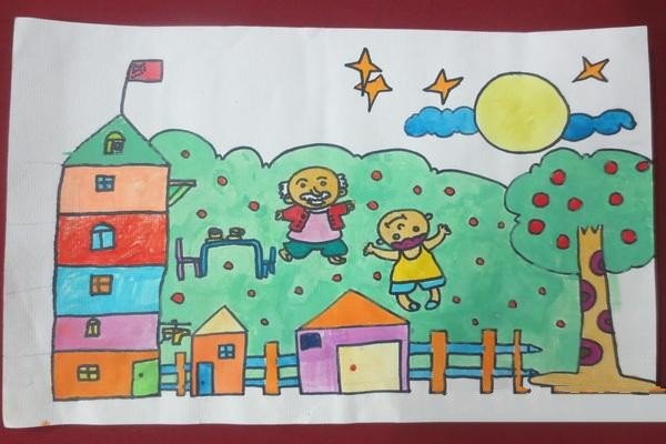 Mid-Autumn Festival themed childrens paintings - My Grandpa and Is Mid-Autumn Festival