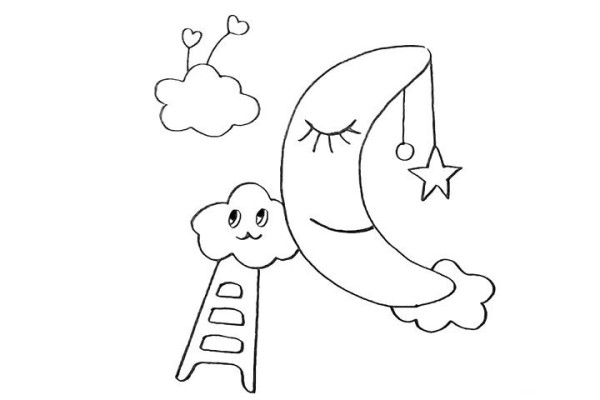 Draw a cute cartoon moon with simple strokes